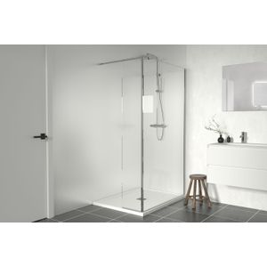 Linie Walk-in inloopdouche met vaste zijwand 116 x 200cm helder glas met matte strook glanzend chroom profiel