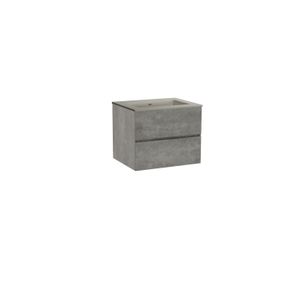 Storke Edge zwevend badkamermeubel 65 x 52 cm beton donkergrijs met Diva enkele wastafel in mat zijdegrijze top solid
