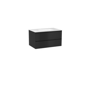 Balmani Mitra zwevend badkamermeubel 90 x 55 cm mat zwart met Tablo Oval enkele wastafel in solid surface