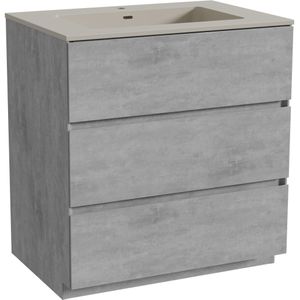 Storke Edge staand badkamermeubel 75 x 52 cm beton donkergrijs met Diva enkele wastafel in top solid zijdegrijs