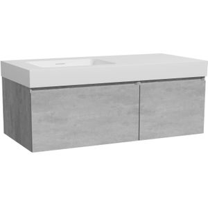 Storke Edge zwevend badkamermeubel 110 x 52 cm beton donkergrijs met Mata High asymmetrisch linkse wastafel in solid surface mat wit