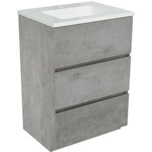 Storke Edge staand badkamermeubel 60 x 46 cm beton donkergrijs met Diva enkele wastafel in composietmarmer glanzend wit