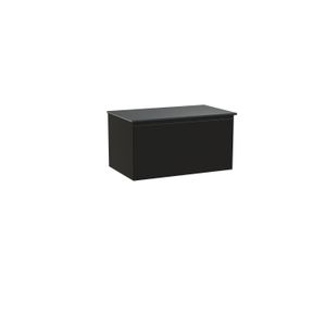 Balmani Idra zwevend badkamermeubel 90 x 55 cm mat zwart met Stretto enkel tablet in graniet