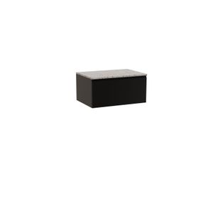 Storke Edge zwevend badkamermeubel 75 x 52 cm mat zwart met Tavola enkel tablet in mat wit/zwart terrazzo
