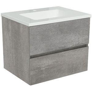 Storke Edge zwevend badkamermeubel 60 x 46 cm beton donkergrijs met Diva enkele wastafel in composietmarmer glanzend wit
