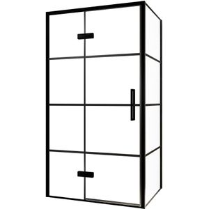 Balmani Senses Design douchehoek met linkse draaideur en vaste zijwand, 100 x 90 cm, Lined, Zwarte profielen