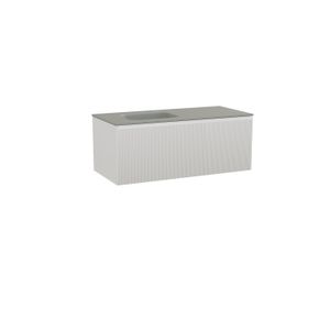 Balmani Fila zwevend badkamermeubel 120 x 55 cm mat wit met Tablo Arcato asymmetrisch linkse wastafel in solid surface steengrijs Verticale symmetrische rechte ribbel