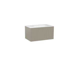 Balmani Fila zwevend badkamermeubel 90 x 55 cm steengrijs met Tablo Oval enkele wastafel in solid surface mat wit Verticale symmetrische rechte ribbel
