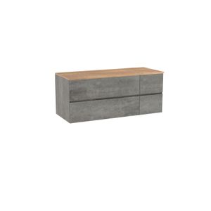 Storke Edge zwevend badkamermeubel 130 x 52 cm beton donkergrijs met Panton enkel of dubbel tablet in ruwe eiken melamine