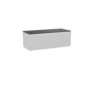 Balmani Fila zwevend badkamermeubel 135 x 55 cm mat wit met Stretto enkel of dubbel tablet in graniet graniet zwart Verticale symmetrische rechte ribbel