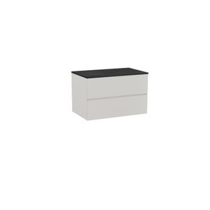 Storke Edge zwevend badkamermeubel 85 x 52 cm glanzend wit met Panton enkel tablet in gepoedercoate mdf mat zwart