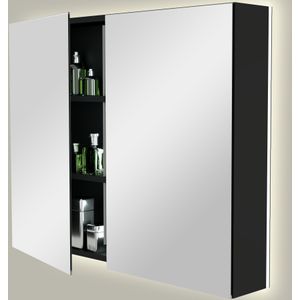 Storke Reflecta spiegelkast 95 x 75 cm mat zwart met spiegelverlichting