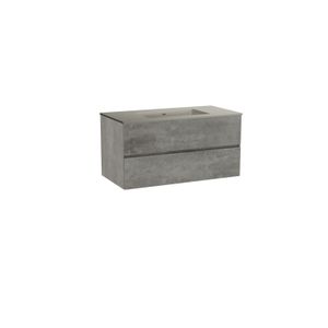 Storke Edge zwevend badkamermeubel 105 x 52 cm beton donkergrijs met Diva enkele wastafel in mat zijdegrijze top solid