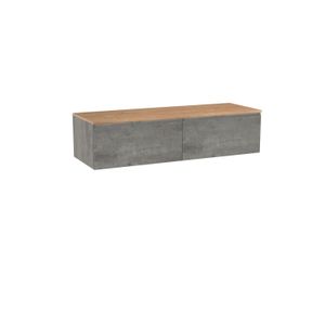 Storke Edge zwevend badkamermeubel 150 x 52 cm beton donkergrijs met Panton enkel of dubbel tablet in ruwe eiken melamine