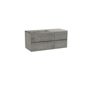 Storke Edge zwevend badkamermeubel 120 x 52 cm beton donkergrijs met Diva asymmetrisch linkse wastafel in mat zijdegrijze top solid