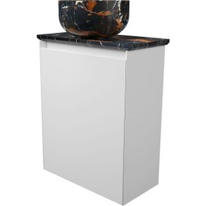 Balmani Mitra zwevend toiletmeubel 42 x 21 cm mat wit met Facetta tablet en Bowl waskom in Portoro Gold marmer