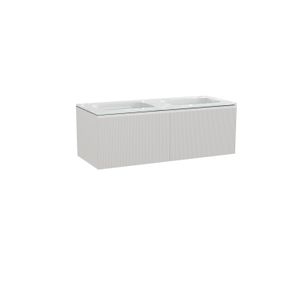 Balmani Fila zwevend badkamermeubel 135 x 55 cm mat wit met Tablo Strada dubbele wastafel in composiet glanzend wit Verticale symmetrische rechte ribbel