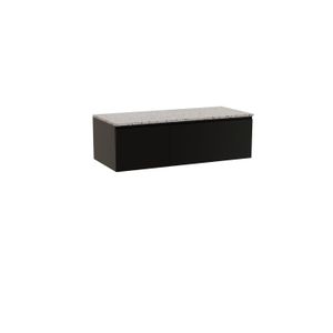 Storke Edge zwevend badkamermeubel 120 x 52 cm mat zwart met Tavola enkel of dubbel tablet in mat wit/zwart terrazzo