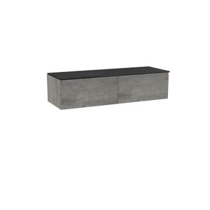 Storke Edge zwevend badkamermeubel 150 x 52 cm beton donkergrijs met Panton enkel of dubbel tablet in mat zwarte gepoedercoate mdf