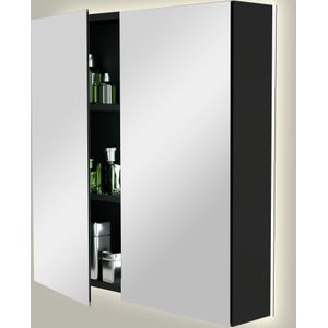 Storke Reflecta spiegelkast 75 x 75 cm mat zwart met spiegelverlichting