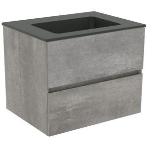 Storke Edge zwevend badkamermeubel 60 x 46 cm beton donkergrijs met Scuro enkele wastafel in kwarts mat zwart