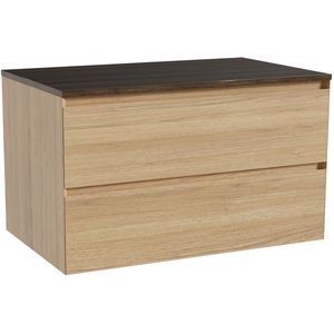 Balmani Mitra zwevend badkamermeubel 90 x 55 cm natuur eik met Sfera enkel tablet in melamine eucalyptus