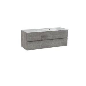 Storke Edge zwevend badkamermeubel 140 x 52 cm beton donkergrijs met Diva asymmetrisch rechtse wastafel in composietmarmer