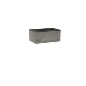 Storke Edge zwevend badkamermeubel 85 x 52 cm beton donkergrijs met Scuro enkele wastafel in kwarts