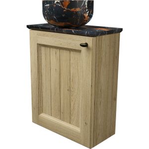Balmani Lemon zwevend toiletmeubel 42 x 21 cm verweerde eik met Facetta tablet en Bowl waskom in Portoro Gold marmer