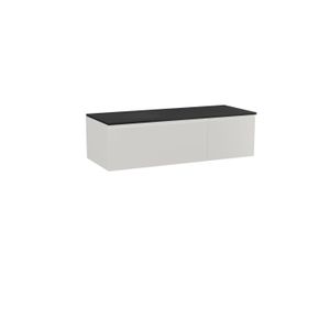 Storke Edge zwevend badkamermeubel 130 x 52 cm glanzend wit met Panton enkel of dubbel tablet in mat zwarte gepoedercoate mdf