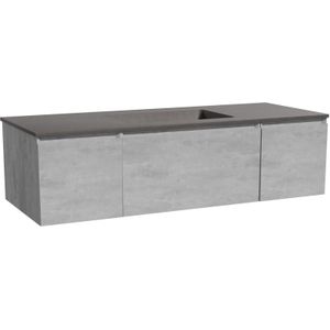 Storke Edge zwevend badkamermeubel 135 x 52 cm beton donkergrijs met Scuro enkele wastafel in kwarts mat zwart