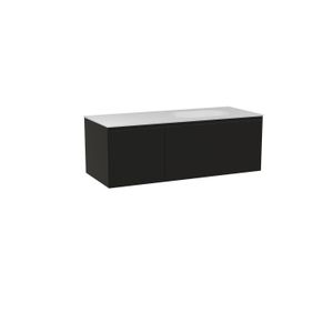 Balmani Idra zwevend badkamermeubel 135 x 55 cm mat zwart met Tablo Oval asymmetrisch rechtse wastafel in solid surface