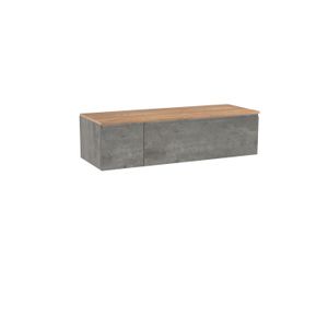 Storke Edge zwevend badkamermeubel 140 x 52 cm beton donkergrijs met Panton enkel of dubbel tablet in ruwe eiken melamine