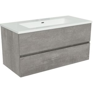 Storke Edge zwevend badkamermeubel 100 x 46 cm beton donkergrijs met Diva enkele wastafel in composietmarmer glanzend wit