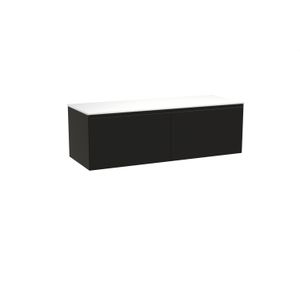Balmani Idra zwevend badkamermeubel 150 x 55 cm mat zwart met Stretto enkel of dubbel tablet in solid surface