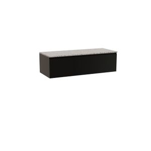 Storke Edge zwevend badkamermeubel 130 x 52 cm mat zwart met Tavola enkel of dubbel tablet in mat wit/zwart terrazzo