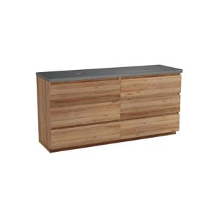 Balmani Lucida staand badkamermeubel 180 x 55 cm teak met Rock dubbel tablet in graniet zwart