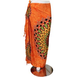 Om Namaste - Sarong - Bloemrijke Mandala - Oranje - 170 x 110 cm