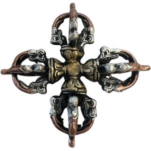 Dubbele dorje (Vajra) messing 10 cm - 3-kleur