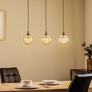 EMIBIG LIGHTING Glassy hanglamp, 3-lamps, recht, zwart, amber, glas