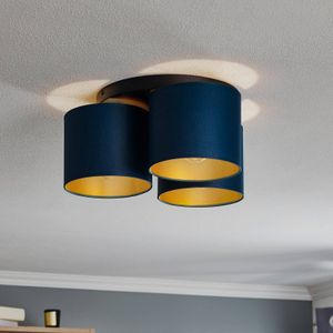 Luminex Plafondlamp Soho cilindrisch, 3-lamps blauw/goud