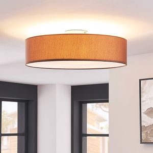 Lindby - plafondlamp - 3 lichts - Stof, metaal - H: 17 cm - E27 - bruin, wit, mat nikkel