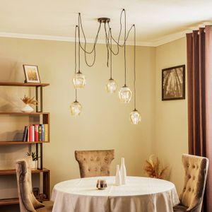 EMIBIG LIGHTING Hanglamp Starla, decentraal, 5-lamps, amber