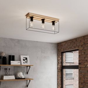 Envostar Gretter plafondlamp, metaal/eiken, 3-lamps