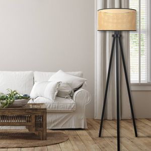 Duolla Vloerlamp Roller, rotan driebeen, beige/zwart