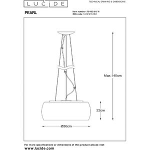 Lucide Parel hanglamp van glas, Ø 50 cm
