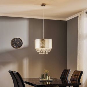 Globo Amy - stoffen hanglamp in zilver met ornamenten