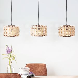 Brilliant Hanglamp Woodline, bamboe kappen, 3-lamps