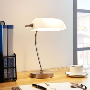 Lindby Bankierslamp met witte glazen kap