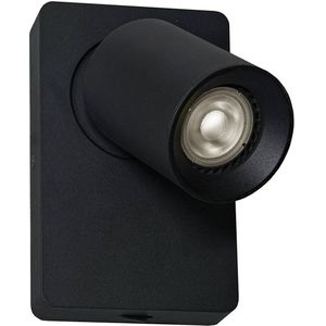 Viokef Wandspot Steven, schakelaar, zwenkbaar, zwart dimbaar, zwart, Woon-/ Eetkamer, Aluminium, halogeen spot